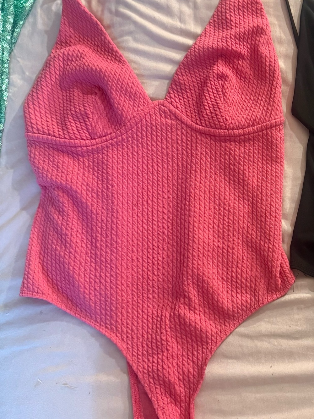 Target Pink Textured V-Neck Bodysuit